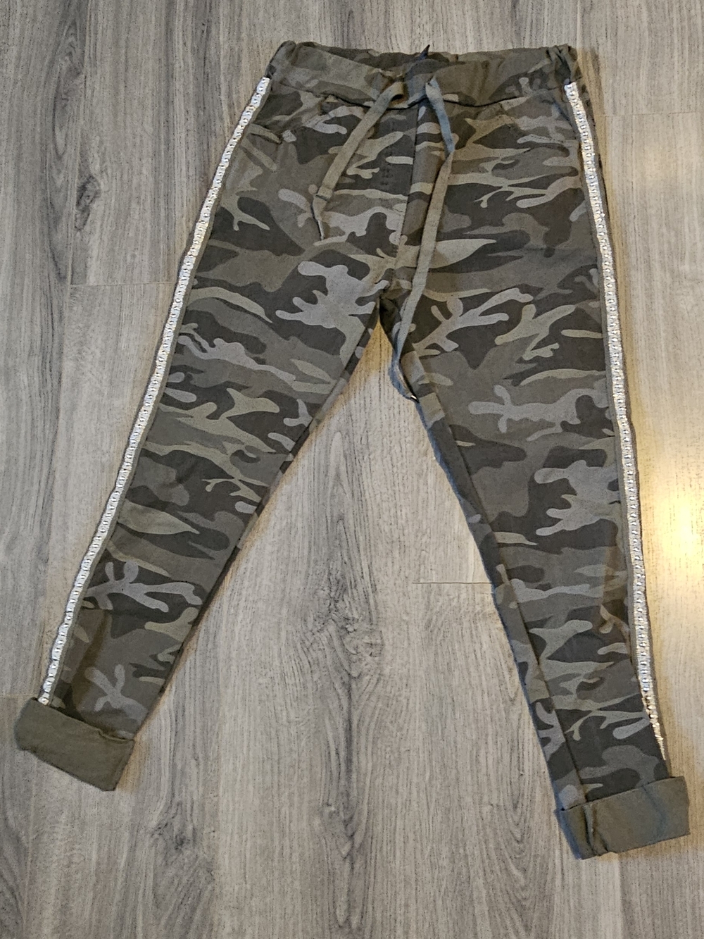 Girls' Olive Camo Joggers with Silver Side Trim